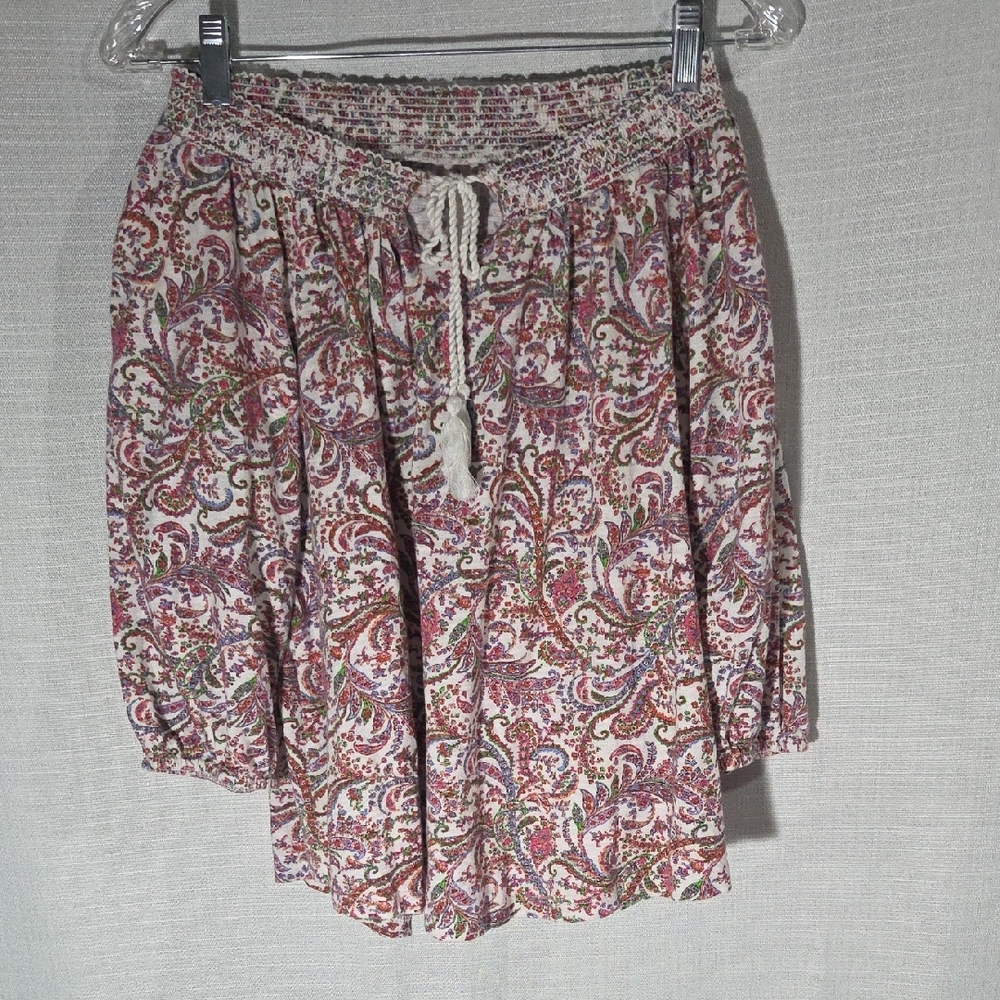 Ruff Hewn Multicolor Paisley Off The Shoulder Top Size Large Petite 100% Cotton